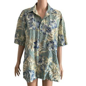 Via Venito Hawaiian Shirt Mens Lar Floral Tropical Button Front Blue Green White